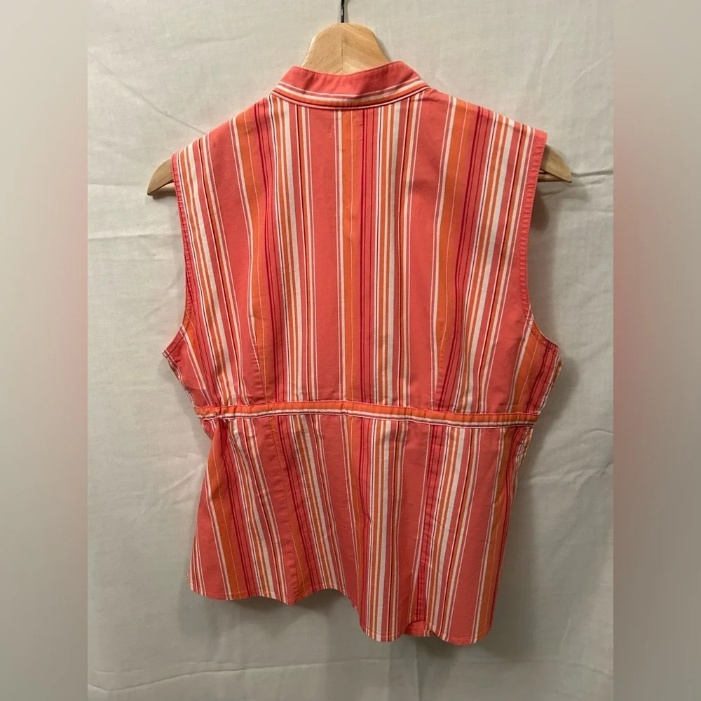 Bass Sleeveless Striped Tie-Front Blouse in Coral and White - Picture 8 of 11